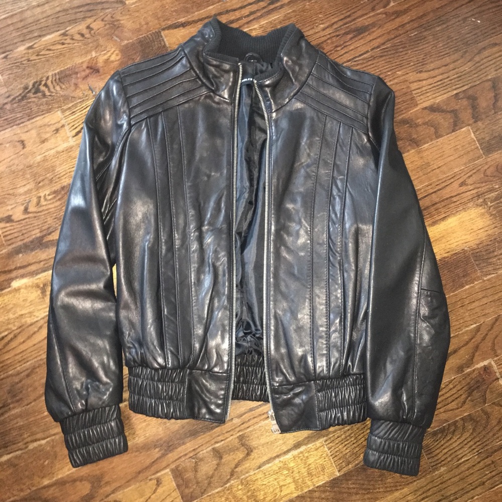 Black Genuine Leather Bomber Jacket